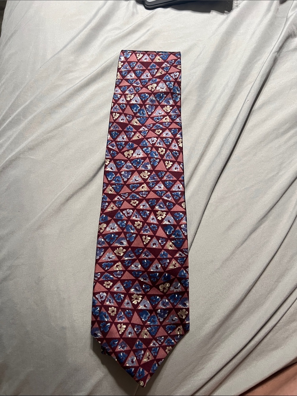 Men's Burgundy Floral Geometric Silk Tie